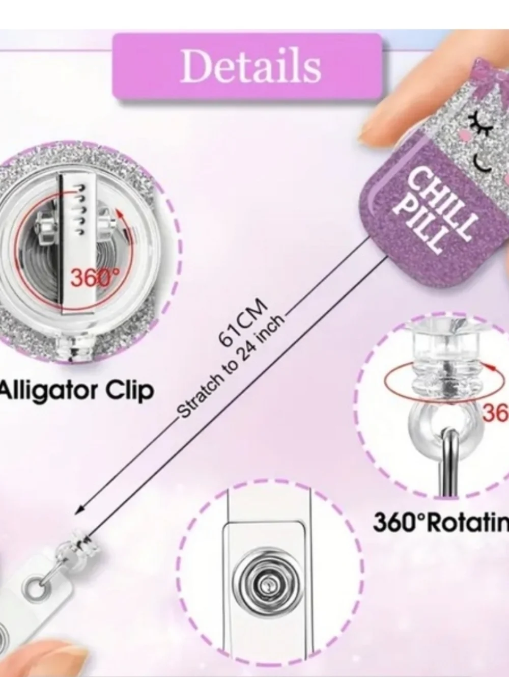 Silver & Purple Glitter 'Chill Pill' Badge Reel